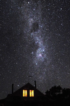 A starry winters night over the cottage.